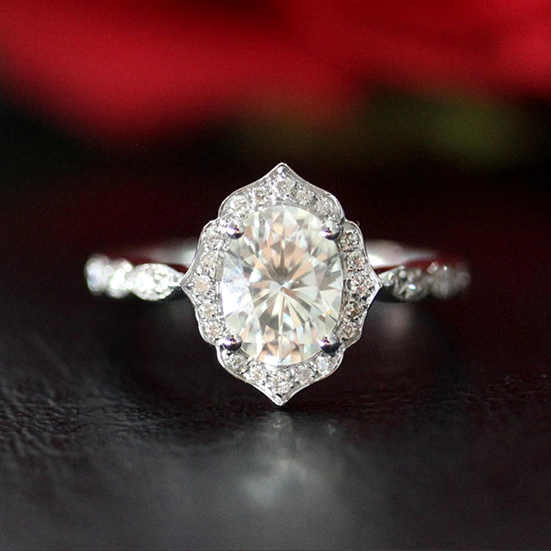 Vintage 1.00ct 7*5mm Oval Cut Moissanite Engagement Ring Solid 14K White Gold Fine Ring Jewelry For Her
Vintage 1.00ct 7*5mm Oval Cut Moissanite Engagement Ring Solid 14K White Gold Fine Ring Jewelry For Her