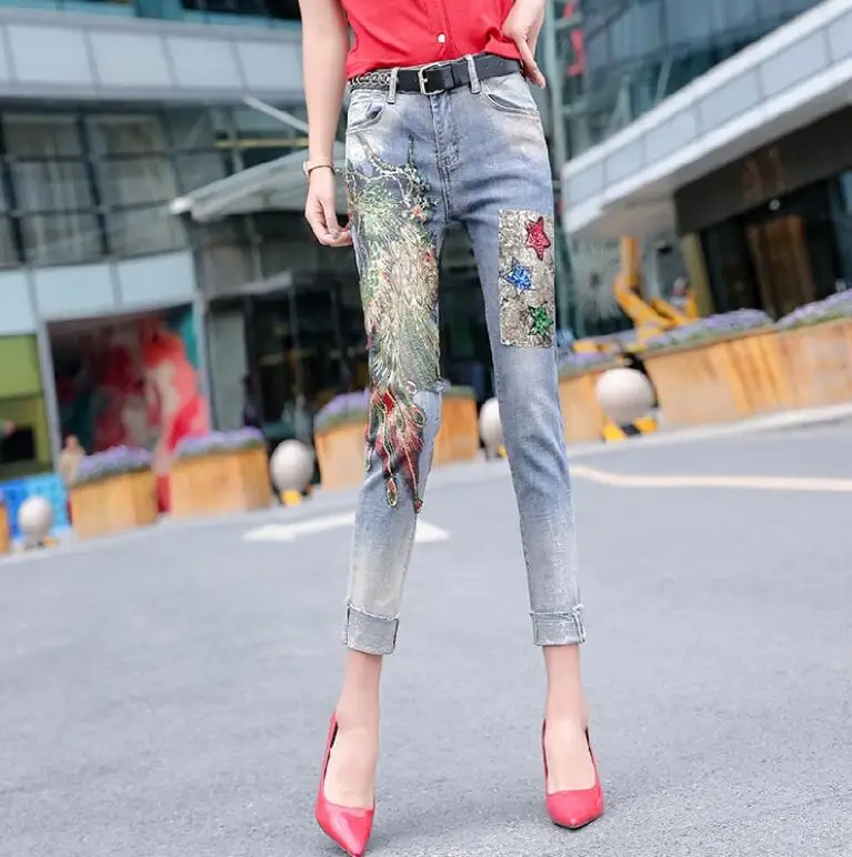 European style spring summer fashion phoenix embroidery jeans women Slim thin section denim pants r1296
European style spring summer fashion phoenix embroidery jeans women Slim thin section denim pants r1296