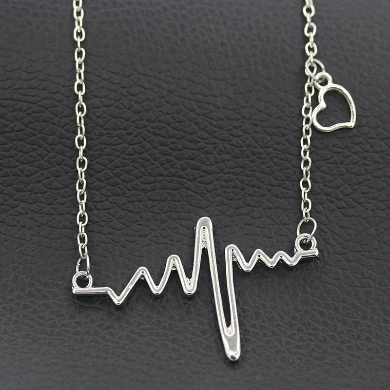 Золотой серебряный цвет звено цепи сердце ожерелья ECG сердцебиение подвеска с