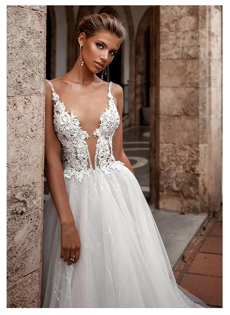 Beach Wedding Dress Spaghetti Straps See Through Neck Bride Dresses Open Back A Line Simple Wedding Gowns Backless Floor Length
Beach Wedding Dress Spaghetti Straps See Through Neck Bride Dresses Open Back A Line Simple Wedding Gowns Backless Floor Length