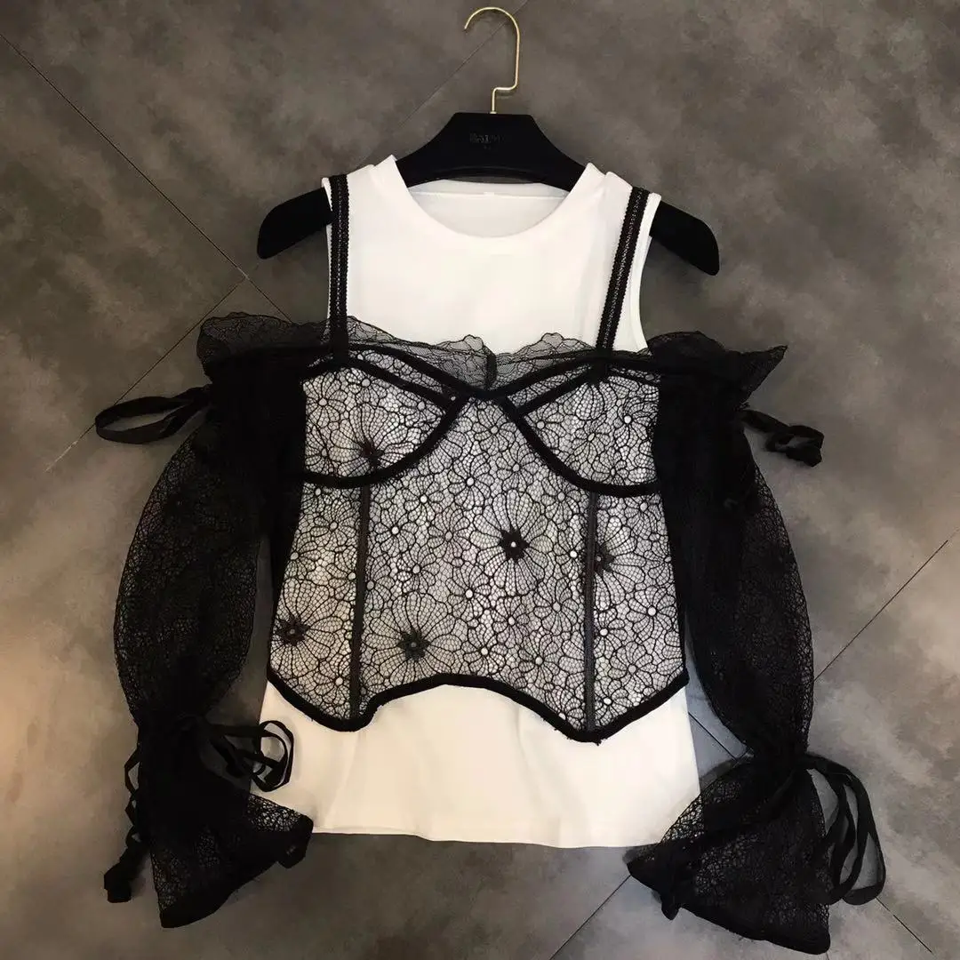 Women Tops Zanzea 2019 Spring New Round Neck Vest Off-the-shoulder Openwork Lace Long-sleeved Shirt Two-piece Women Ladies Tops
Women Tops Zanzea 2019 Spring New Round Neck Vest Off-the-shoulder Openwork Lace Long-sleeved Shirt Two-piece Women Ladies Tops
