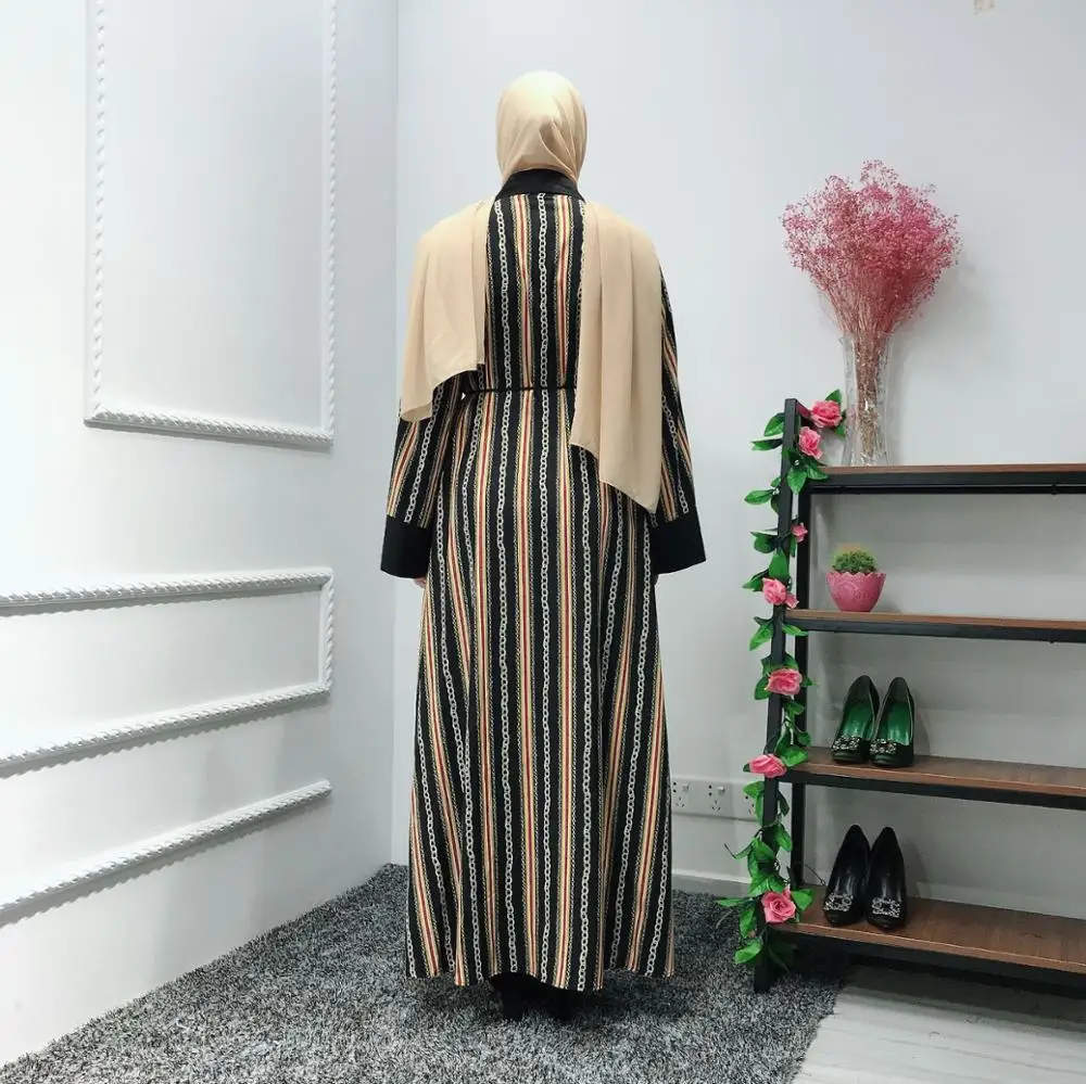Fashion summer stripe Muslim women jubah kaftan abayas