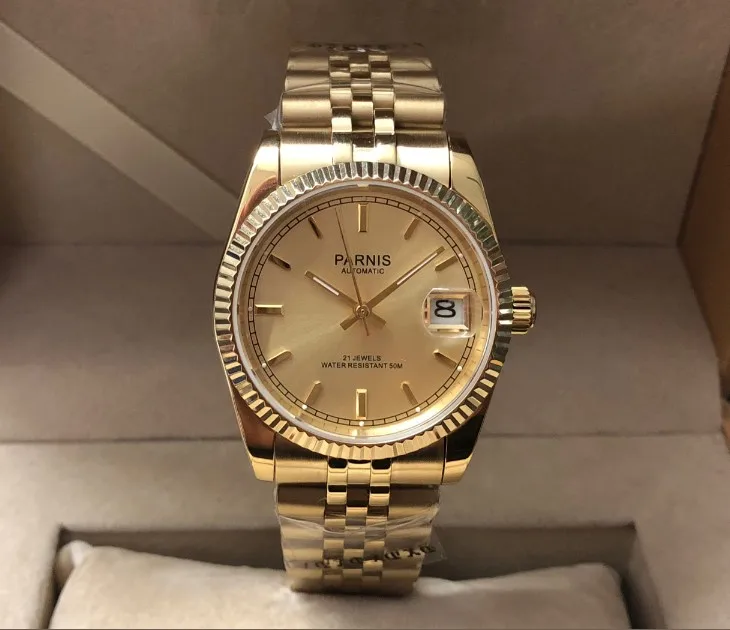 36MM PARNIS Japanese Automatic Self-Wind movement Sapphire Crystal men's watch Plating 18 ky Mechanical watches pa98-p8
36MM PARNIS Japanese Automatic Self-Wind movement Sapphire Crystal men's watch Plating 18 ky Mechanical watches pa98-p8