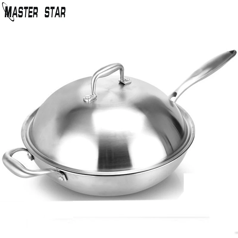 Master Star нержавеющая сталь антипригарный вок с крышкой из нержавеющей стали