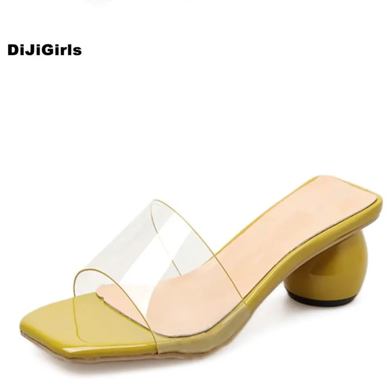 DiJiGirls/летние прозрачные женские шлепанцы на высоком каблуке пикантные стильные
