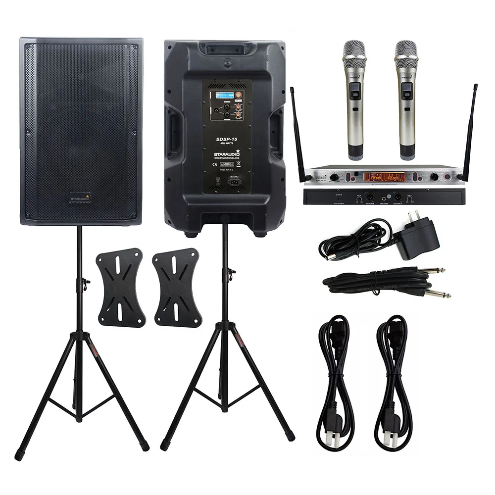 2Pcs 4500W 15 Inch Powered PA DSP Active DJ Disco Speakers Party PA Stage Speaker Tripod Stands 2CH UHF Wireless Handheld IR Mic
2Pcs 4500W 15 Inch Powered PA DSP Active DJ Disco Speakers Party PA Stage Speaker Tripod Stands 2CH UHF Wireless Handheld IR Mic