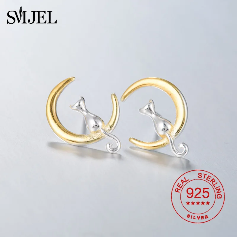 SMJEL Cute Cat Stud Earrings 100% Sterling Silver Cat on the Moon Stud Earring for Women Brincos Christmas Gifts
SMJEL Cute Cat Stud Earrings 100% Sterling Silver Cat on the Moon Stud Earring for Women Brincos Christmas Gifts