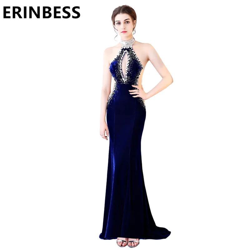2019 Sexy Royal Blue Mermaid Evening Dresses High Neck Beaded Sequined Backless Open Breast Velvet Prom Party Gowns For Women
2019 Sexy Royal Blue Mermaid Evening Dresses High Neck Beaded Sequined Backless Open Breast Velvet Prom Party Gowns For Women