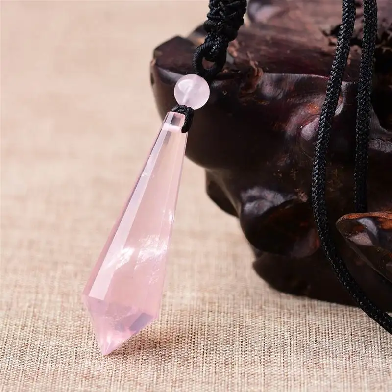 Natural RoseQuartz Pendant Pink Rock Crystal Wand Reiki Healing Energy Stone Lucky Love Gift Men Women Jewelry Necklace | Украшения и