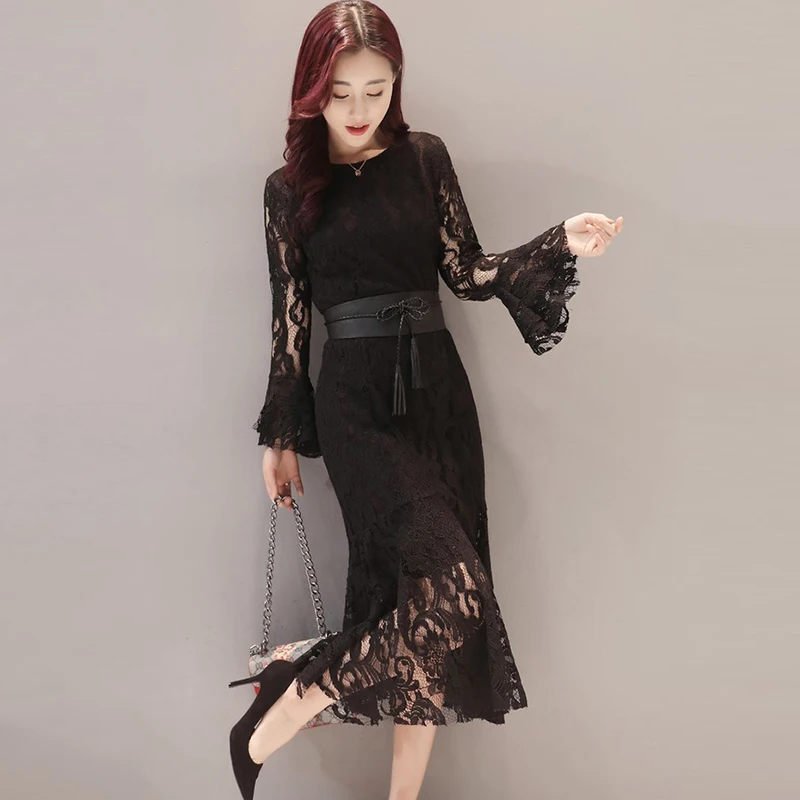 2018 Autumn Winter Slim Middle-long Trumpet Dress Fashion Women Flare Sleeve Slim Lace Dress Sexy Lace Party Dresses RE2033
2018 Autumn Winter Slim Middle-long Trumpet Dress Fashion Women Flare Sleeve Slim Lace Dress Sexy Lace Party Dresses RE2033