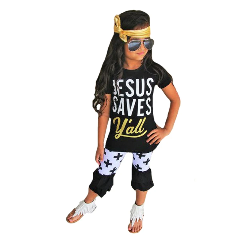 SOSOCOER Girls Clothing Sets Kids Summer Clothes 2017 Brand Letter T-shirt+Cross Pants+Bow Headband 3pcs Baby Girl Clothing Set
SOSOCOER Girls Clothing Sets Kids Summer Clothes 2017 Brand Letter T-shirt+Cross Pants+Bow Headband 3pcs Baby Girl Clothing Set