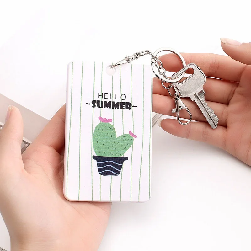 1pc Cartoon Cactus Card Holder for Plastic Cards Kawaii Stationery ID Credit Key Chain Business Protect Cover|Держатели для карт и