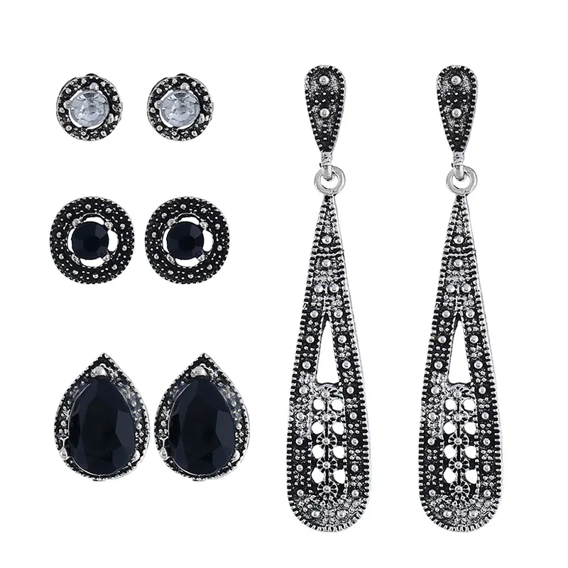 4 Париж/набор чешского капли воды серьги комплект Смола Кристалл Rhinestone Модные