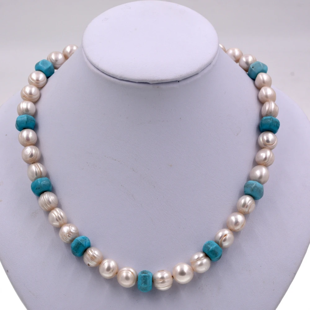 Exclusive 9-10mm Thread White Pearl Beads Blue Turquoises Bib Pearls Strand Necklace Brand Jewelry 2018
Exclusive 9-10mm Thread White Pearl Beads Blue Turquoises Bib Pearls Strand Necklace Brand Jewelry 2018