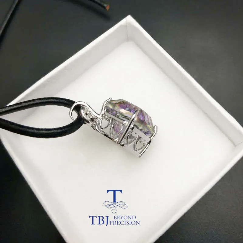 TBJ big cushion shape quartz pendants with leather cord in 925 sterling silver jewlery fashion design mystic | Украшения и