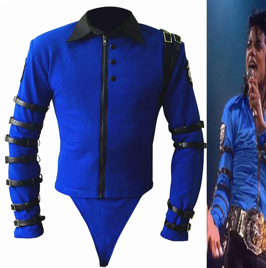 

New Rare MJ Michael Jackson BAD tour Bule Bodysuit Skinny Jacket Punk Style Heavy Metal Music Ultimate Collection