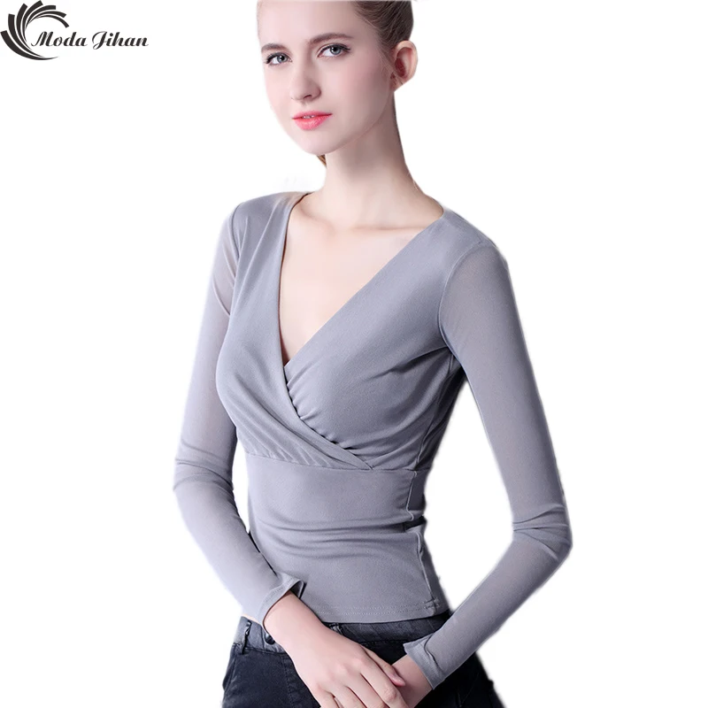 Moda Jihan женские рубашки с длинным рукавом растягивающаяся сетка джемпер белые