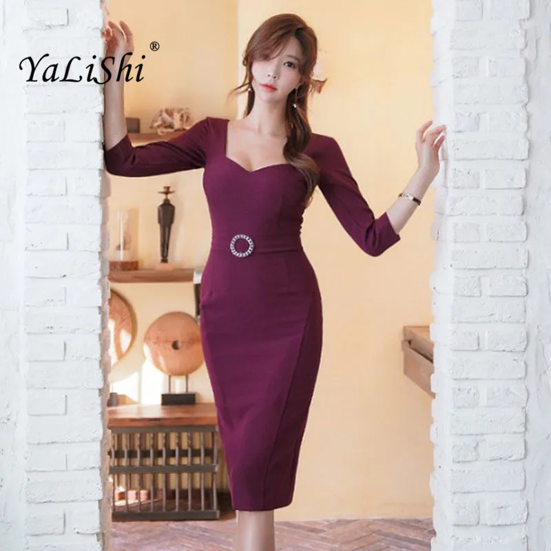 Women Solid Pencil Dress Autumn Plus Size Burgundy Three Quarter Sleeve V-neck Knee-length Elegant Blazer Dress Work Vestidos
Women Solid Pencil Dress Autumn Plus Size Burgundy Three Quarter Sleeve V-neck Knee-length Elegant Blazer Dress Work Vestidos