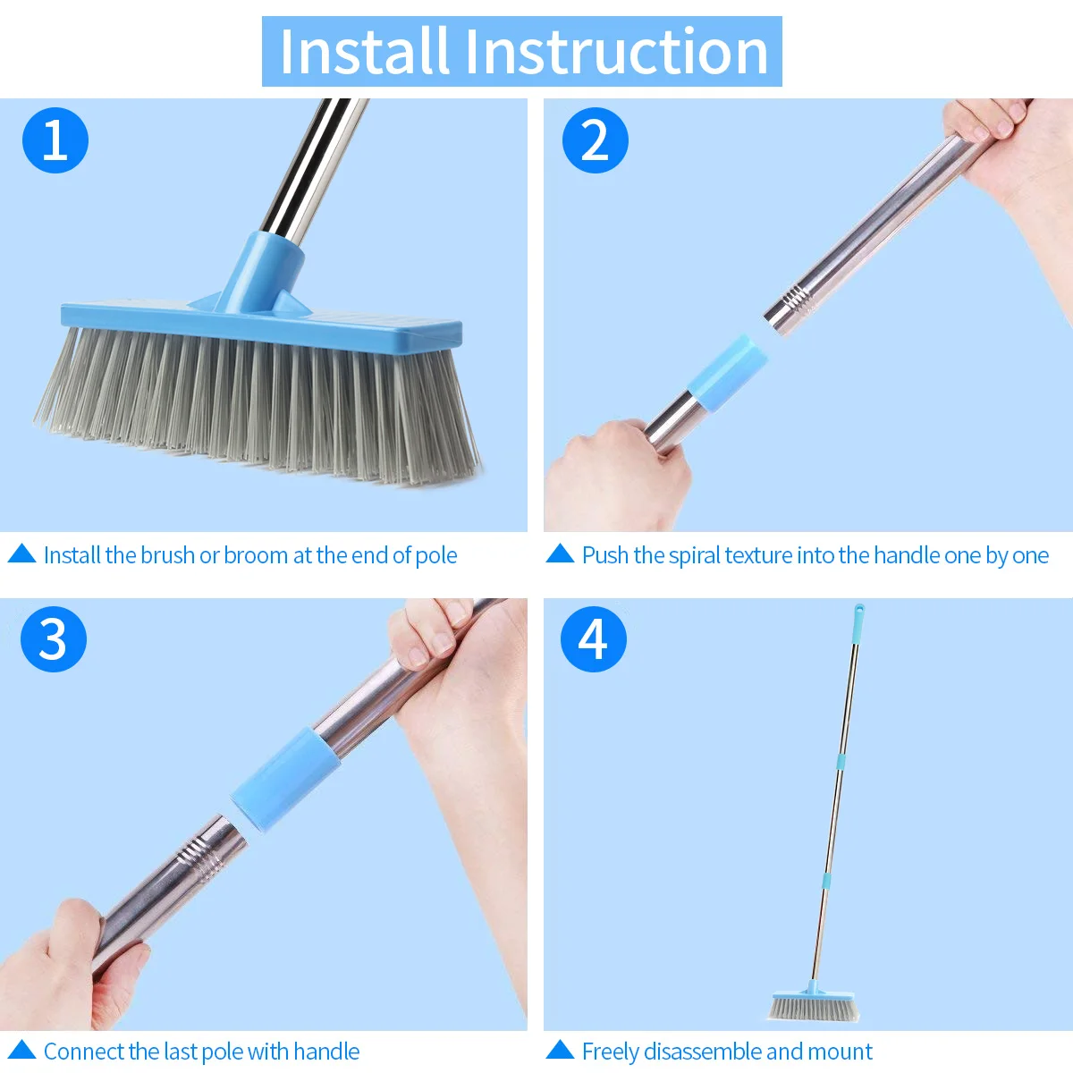 

Household Cleaning Tools Small Floor Brushes with Long Steel Handle Plastic Hard bristles Strong decontamination Easy to brush