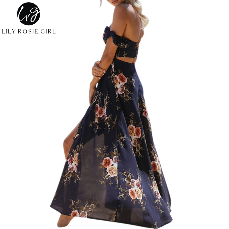 Lily Rosie девушка с открытыми плечами темно синий цветочный принт бохо платье для