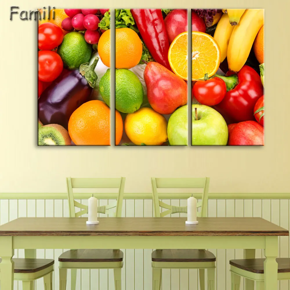 3 Panel Fruit Canvas Painting Cuadros Decoration Wall Art Lemon Strawberry Modular Pictures for Living Room Unframe Dropshipping | Дом и сад