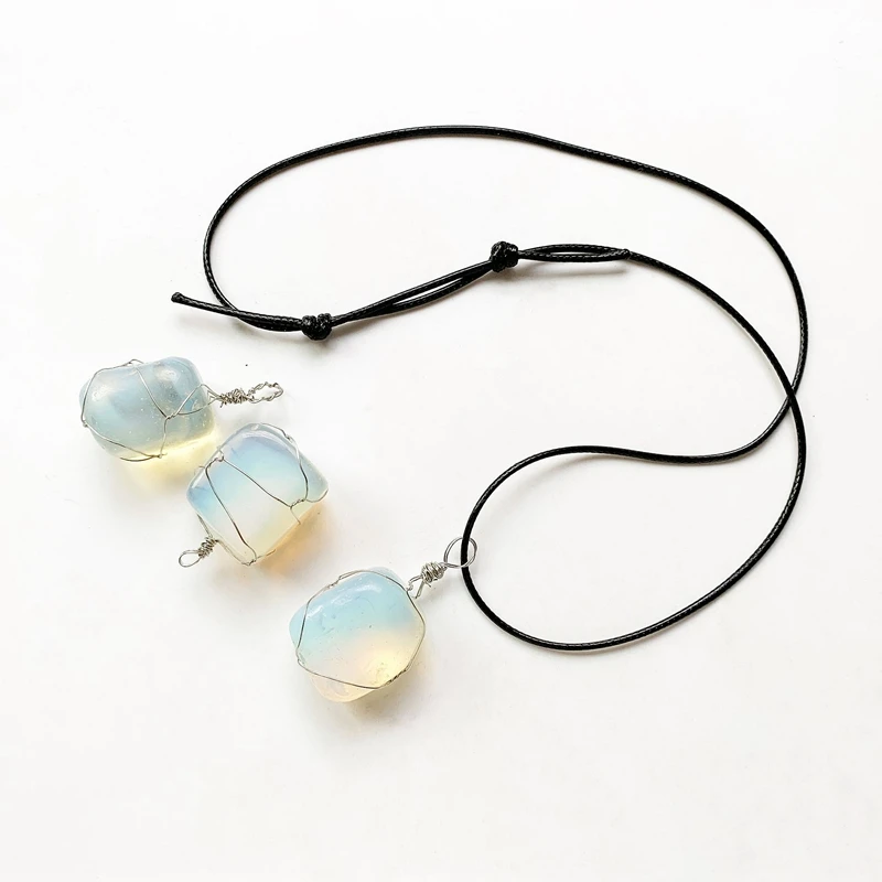 Opalite Crystal and Stone Tumbled Copper Wire Wrapped Pendant Necklace Cord Adjustable Opal Jewelry
Opalite Crystal and Stone Tumbled Copper Wire Wrapped Pendant Necklace Cord Adjustable Opal Jewelry