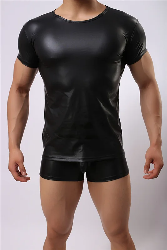 Fashion Men T Shirts Solid Black Faux Leather tshirts fee Sexy Short Sleeve Tee Tops for Man Summer S-XL
Fashion Men T Shirts Solid Black Faux Leather tshirts fee Sexy Short Sleeve Tee Tops for Man Summer S-XL