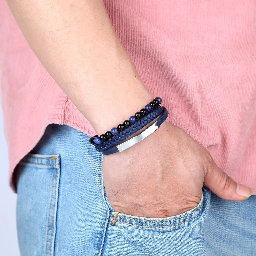 New 6MM Natural Stone Men Jewelry Punk Black Blue Braided Leather Bracelet For Men Stainless Steel Magnetic Clasp Fashion Bangle
New 6MM Natural Stone Men Jewelry Punk Black Blue Braided Leather Bracelet For Men Stainless Steel Magnetic Clasp Fashion Bangle