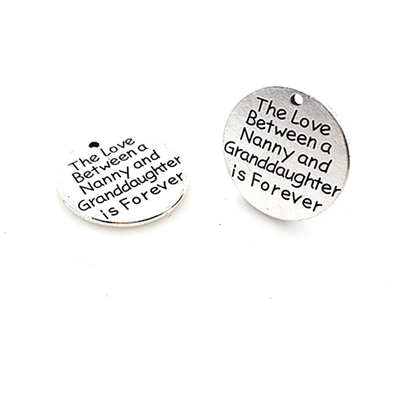 20 Pieces/Lot Diameter 25mm Antique Silver Plated Letter Printed round disc the love between nanny granddaughter Charms Pendants
20 Pieces/Lot Diameter 25mm Antique Silver Plated Letter Printed round disc the love between nanny granddaughter Charms Pendants