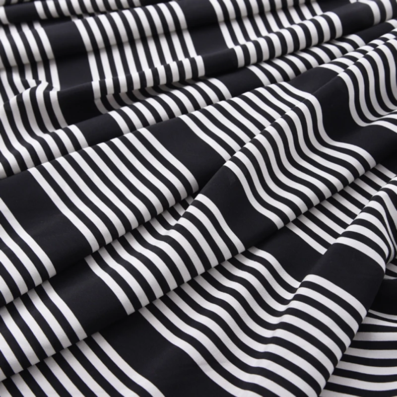 140CM Wide 16MM Black and White Stripe Print Silk Crepe De Chine Fabric for Summer Dress Shirt Scarf H009
140CM Wide 16MM Black and White Stripe Print Silk Crepe De Chine Fabric for Summer Dress Shirt Scarf H009