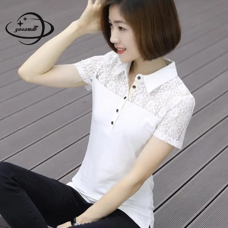 Yauamdb Women Polo Shirts Summer M-4xl Female Tops Tees Short Sleeve Lace Solid Buttons Ladies Fashion Slim Clothes Y83
Yauamdb Women Polo Shirts Summer M-4xl Female Tops Tees Short Sleeve Lace Solid Buttons Ladies Fashion Slim Clothes Y83