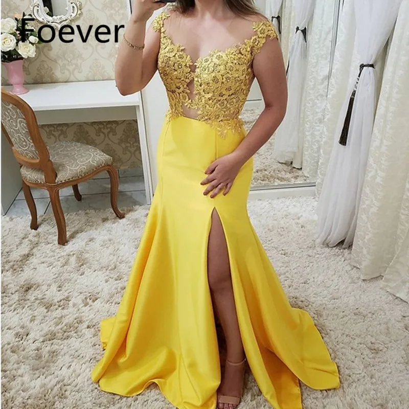 Sexy Yellow V-Neck Side Slit Long Evening Dresses 2019 Elegant Beading Lace Appliques Mermaid Evening Gowns Vestidos
Sexy Yellow V-Neck Side Slit Long Evening Dresses 2019 Elegant Beading Lace Appliques Mermaid Evening Gowns Vestidos