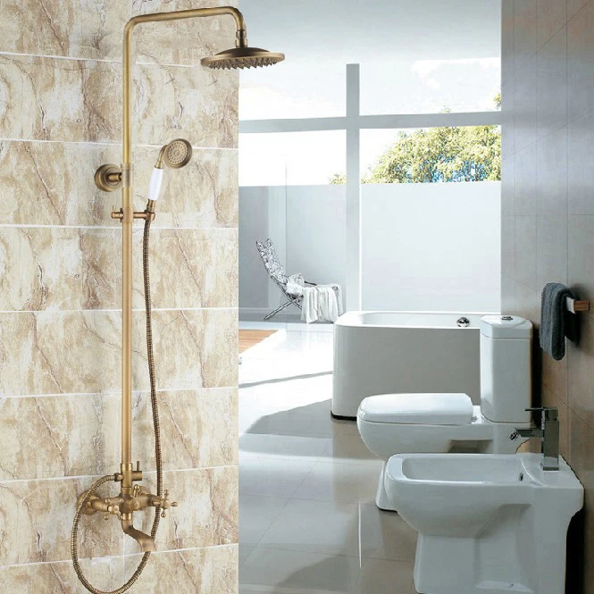 Vintage Retro Antique Brass Dual Cross Handles Bathroom 8 Inch Round Rain Shower Faucet Set Tub Mixer Tap Hand Shower mrs122
Vintage Retro Antique Brass Dual Cross Handles Bathroom 8 Inch Round Rain Shower Faucet Set Tub Mixer Tap Hand Shower mrs122