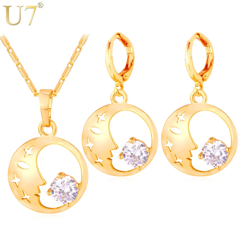 U7 Moon And Star Jewelry Sets For Women Gold/Silver Color AAA Zirconia Earrings And Necklace Set Wholesale S751
U7 Moon And Star Jewelry Sets For Women Gold/Silver Color AAA Zirconia Earrings And Necklace Set Wholesale S751