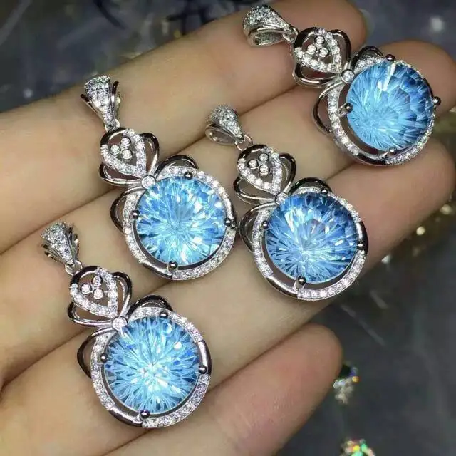 

Кулон с натуральным голубым фейерверком и топазом, ожерелье с подвеской из натурального драгоценного камня, серебро 925 пробы, элегантный кр...