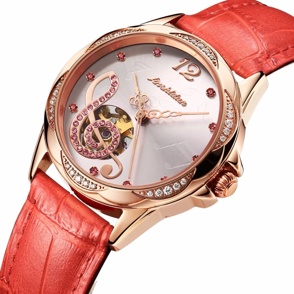 JSDUN Brand Luxury Mechanical Wristwatch Music symbol design diamond Rose gold Watch Red leather automatic Tourbillon Watches
JSDUN Brand Luxury Mechanical Wristwatch Music symbol design diamond Rose gold Watch Red leather automatic Tourbillon Watches