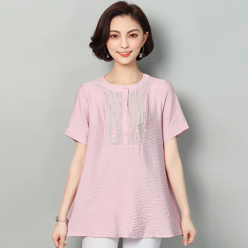 Summer Short Sleeve Floral Embroidery Cotton Linen Womens Tops and Blouses Loose Casual Blouse Women Shirt 2019 New
Summer Short Sleeve Floral Embroidery Cotton Linen Womens Tops and Blouses Loose Casual Blouse Women Shirt 2019 New