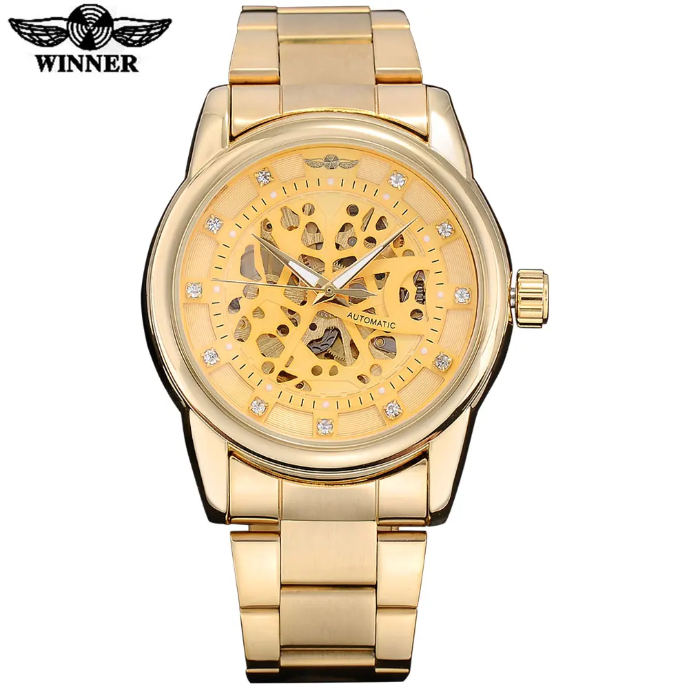 WINNER men mechanical watches luxury brand men's automatic skeleton watches male gold steel band wristwatches rhinestone clock
WINNER men mechanical watches luxury brand men's automatic skeleton watches male gold steel band wristwatches rhinestone clock