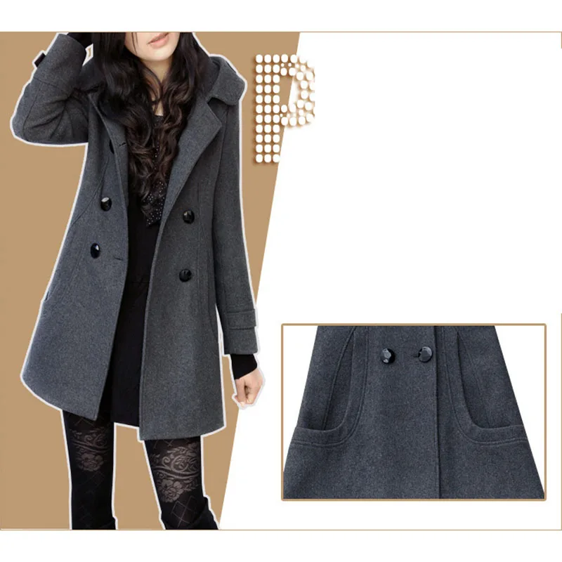 B70Women Jacket Casaco Feminino Winter двубортное приталенное пальто с капюшоном Женское верхняя