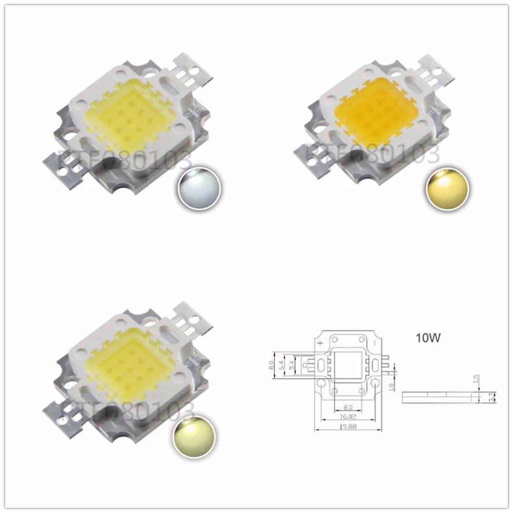 

LED 10pcs /lot 10W Warm white/ nalural white/ Cold White High Power 900-1000LM LED light Lamp SMD Chip DC 9-11V