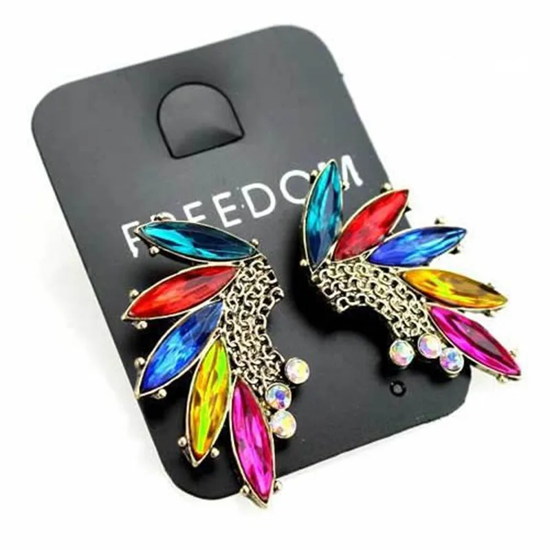 Vintage Earings Fashion Jewelry Colorful Crystal Wing Leaf Stud Earrings Statement For Women Pendientes CE061 | Украшения и