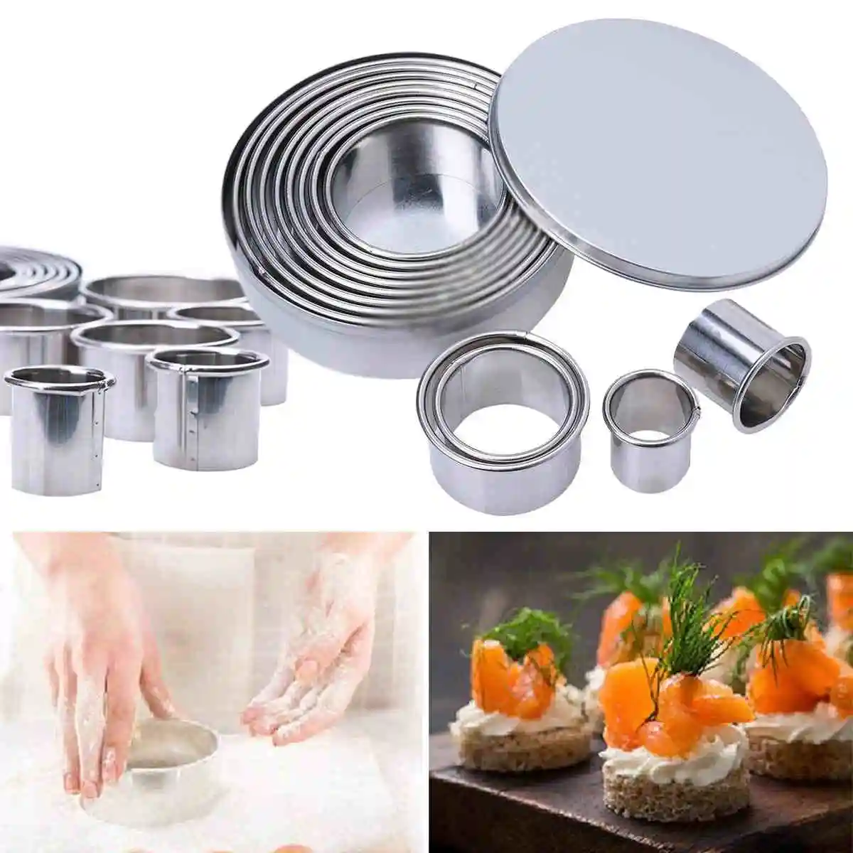 12Pcs Stainless Steel Thicken Round Mousse Ring Mould Egg Cookie Cutter Set Cake Mold Cake Decorating Tools Pastry Baking Molds
12Pcs Stainless Steel Thicken Round Mousse Ring Mould Egg Cookie Cutter Set Cake Mold Cake Decorating Tools Pastry Baking Molds