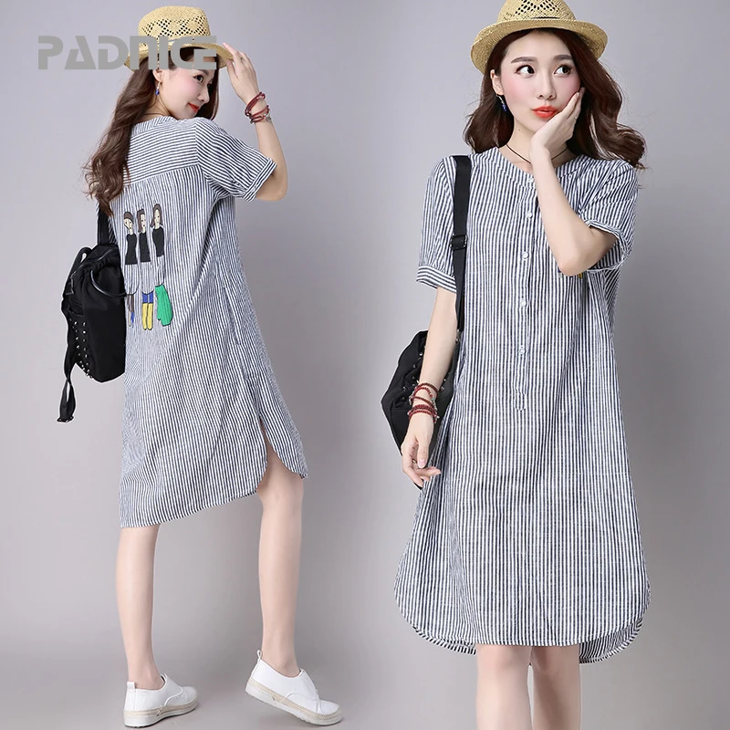 Summer Fat Mm Cotton Blouse Printed Large Size Loose Short Sleeve Mid-long Stripe Shirt Female Casual Office Wear Women Tops
Summer Fat Mm Cotton Blouse Printed Large Size Loose Short Sleeve Mid-long Stripe Shirt Female Casual Office Wear Women Tops