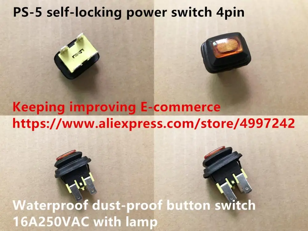 Original new 100% import PS-5 self-locking power switch 4pin with lamp waterproof dust-proof button switch 16A250VAC
Original new 100% import PS-5 self-locking power switch 4pin with lamp waterproof dust-proof button switch 16A250VAC