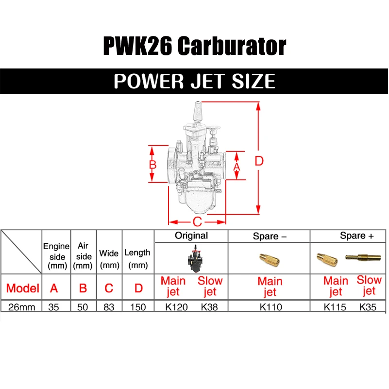Карбюратор для мотоцикла 26 мм подходит PWK карбюратора Koso Pwk от 100cc до 450cc двигатель
