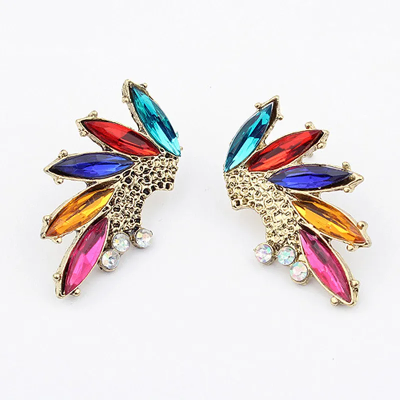 Vintage Earings Fashion Jewelry Colorful Crystal Wing Leaf Stud Earrings Statement For Women Pendientes CE061 | Украшения и