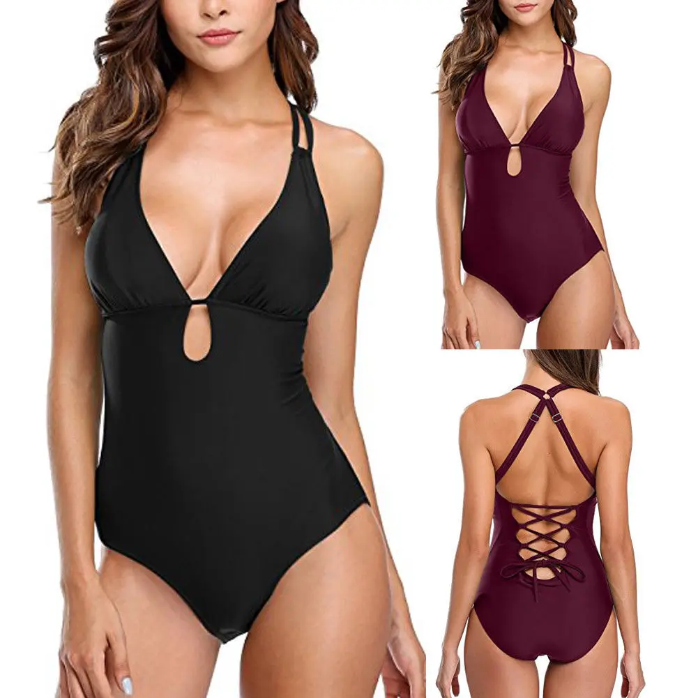 Women Swimwear One-Piece Bandage Padded Bikini Swimsuit Bathing Monokini Beach Plus Size M-XXL | Спорт и развлечения