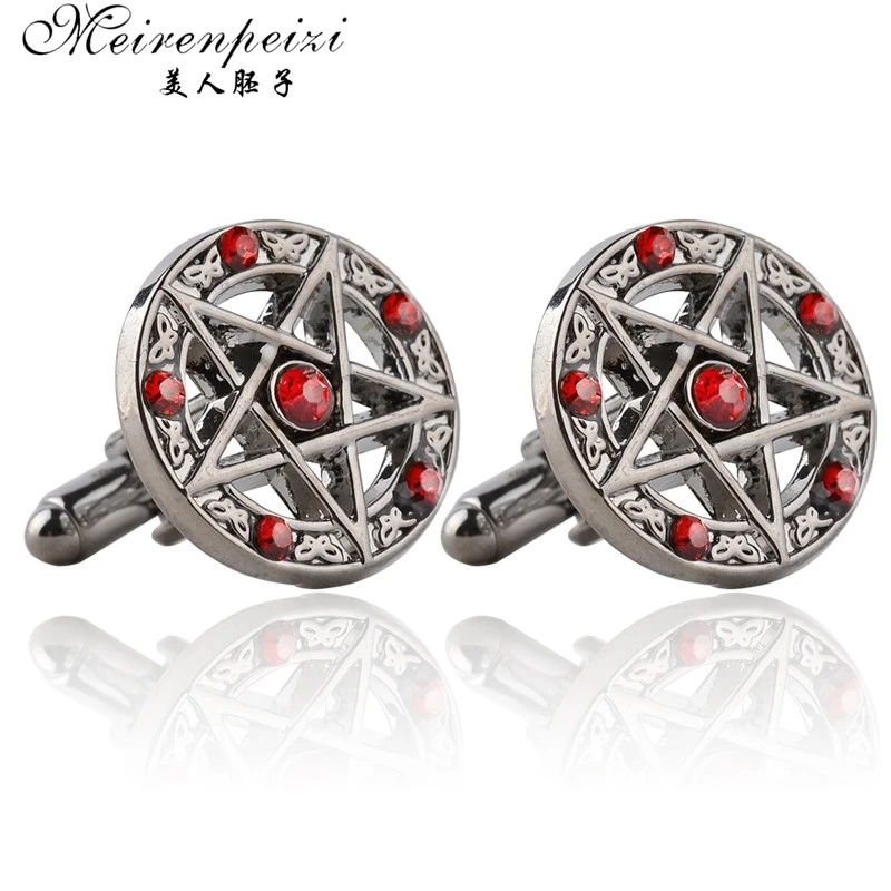 Classic Fashion Pentagram Cufflinks Antique Silver Metal Red Black Crystal Vintage Cuff Links French Shirts Sleeve Button Men
Classic Fashion Pentagram Cufflinks Antique Silver Metal Red Black Crystal Vintage Cuff Links French Shirts Sleeve Button Men
