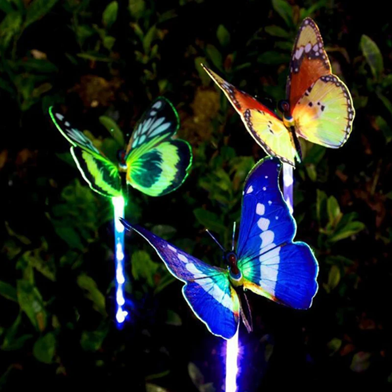 Солнечная Светодиодная лампа для сада с бабочками цветная Водонепроницаемая