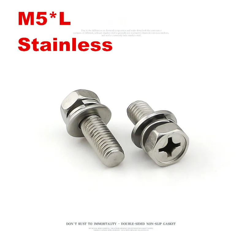 100pcs/lot Stainless steel phillips sems hex bolt M5*10/12/14/16/20/25